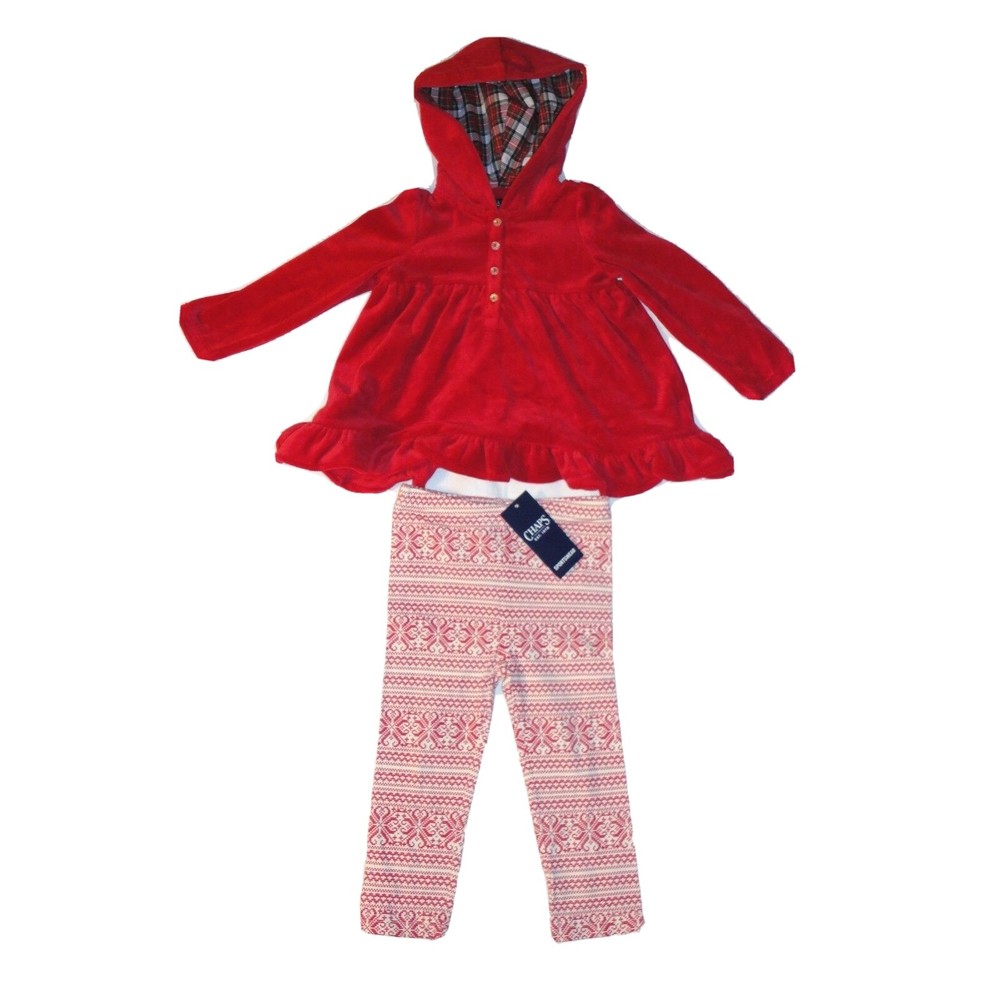 NWT Chaps Dress Tunic Legging Set Hooded Top Pants 18 M MRSP.38.00 Red Valentine